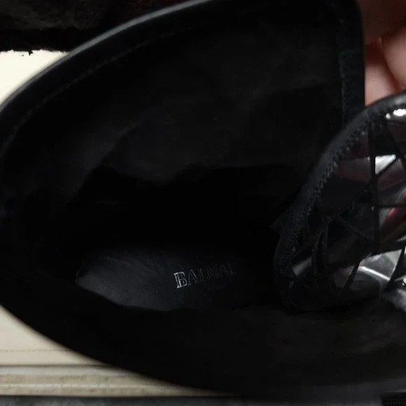 Balmain Paris Womens Boots Jackie Mosaic Silver Metallic Strappy Ankle Heel 37 7 - Picture 10 of 11